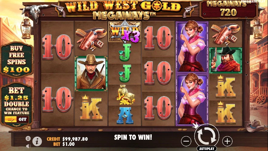 Symbole wild durant les parties payantes de Wild West Gold Megaways de Pragmatic Play