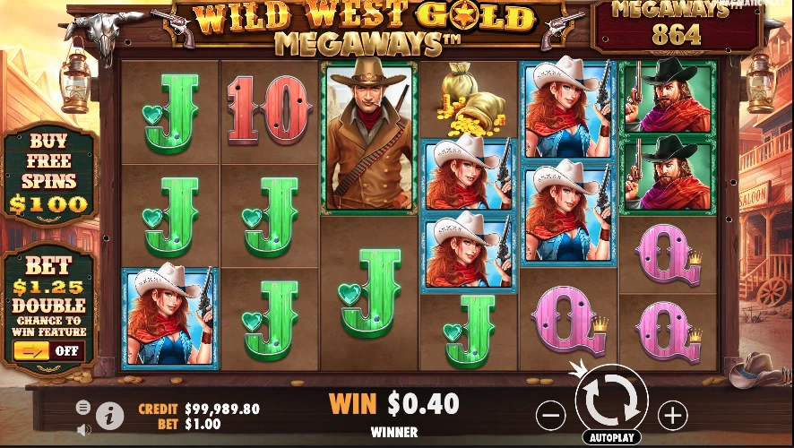 Exemple d’une connexion sur la machine a sous Wild West Gold Megaways de Pragmatic Play
