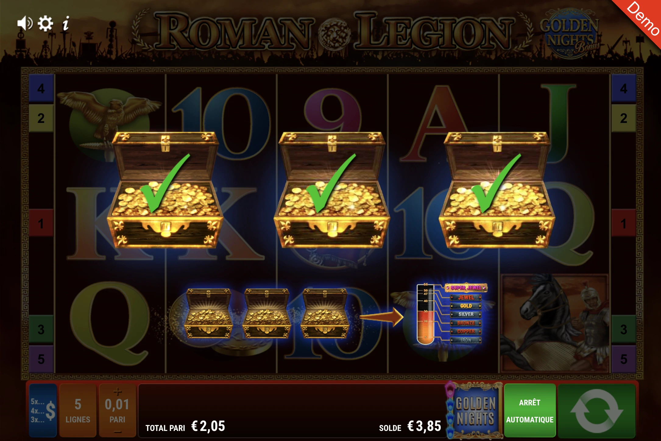 Fonctionnalité dans le jeu de base de Roman Legions Golden Nights Bonus