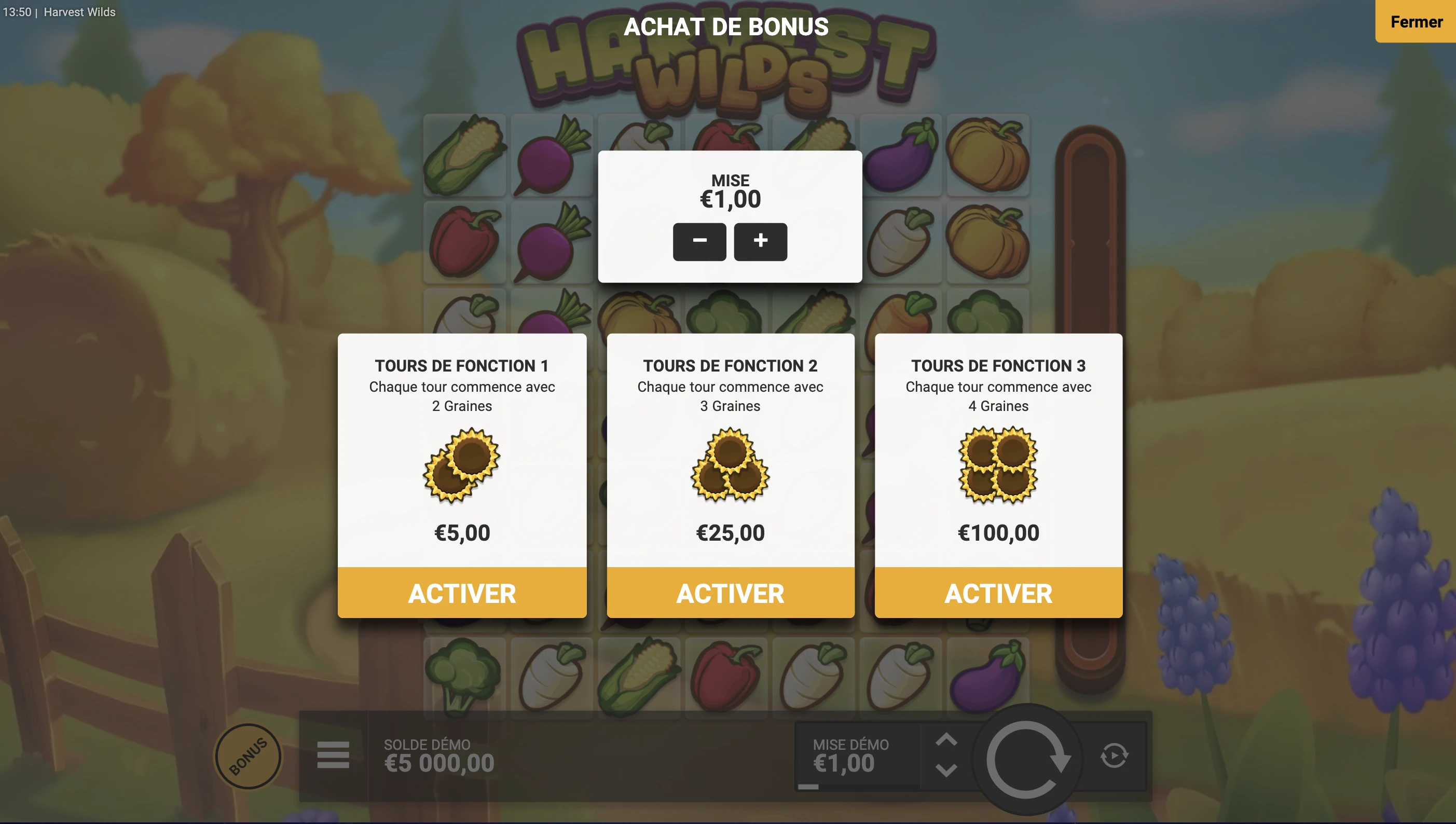 Fonctionnalité bonus sur la machine a sous Harvest Wilds