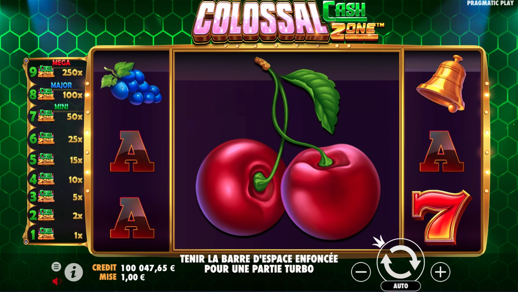 Fonctionnalité avec les symboles disponibles sur la machine a sous colossal cash zone