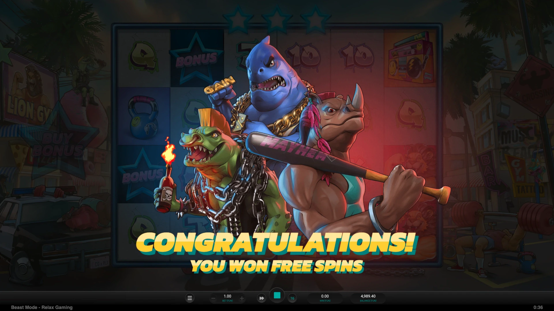 Des tours gratuits sont disponibles sur la machine a sous Beast Mode