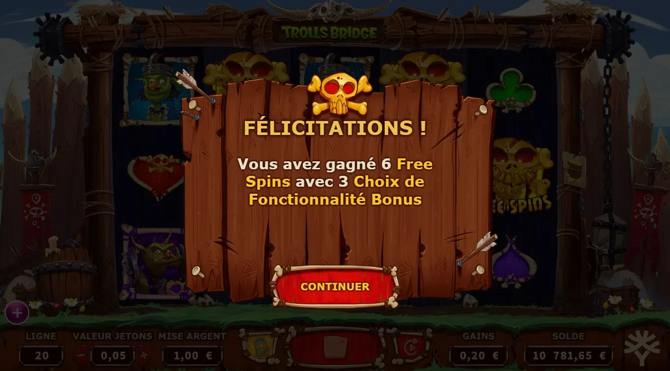 6 tours gratuits bonus slot trolls bridge yggdrasil