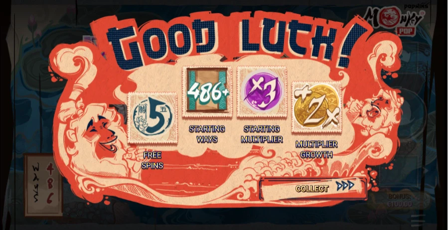 Caractéristique du bonus avant que les tours gratuits ne commencent sur MonkeyPop