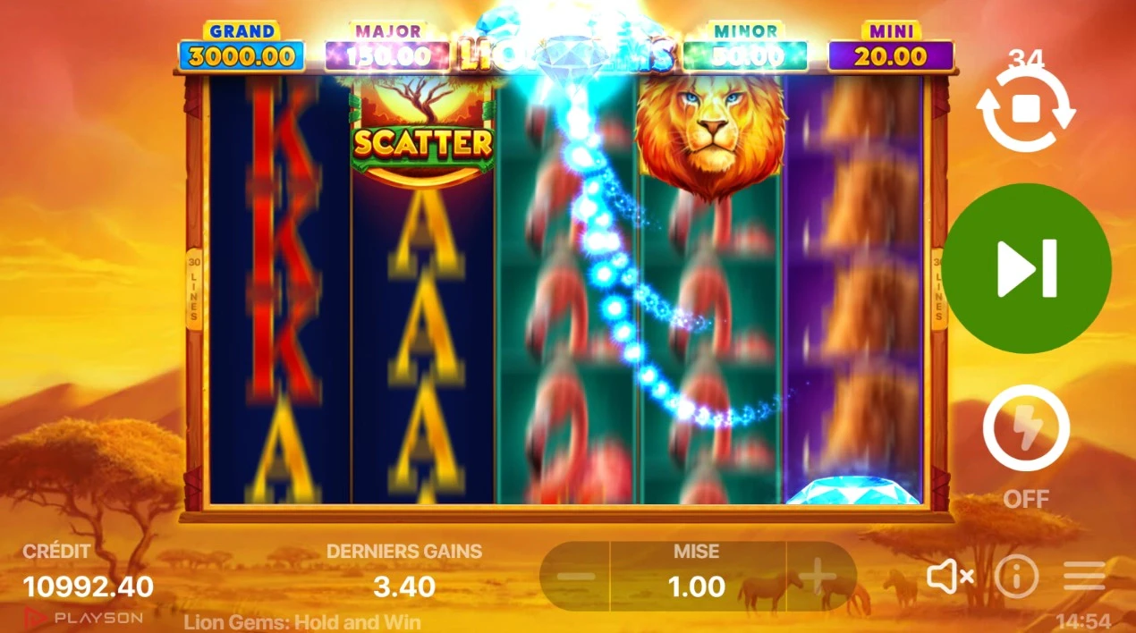 gemmes à accumuler jeu de base playson lion gems slot