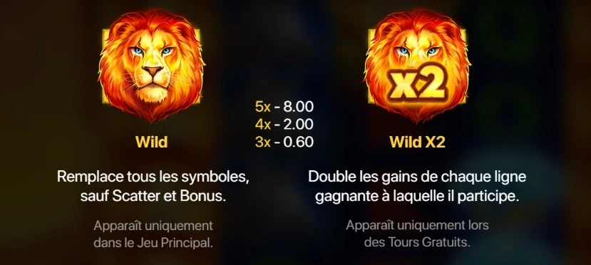 les symboles wilds lion gems playson