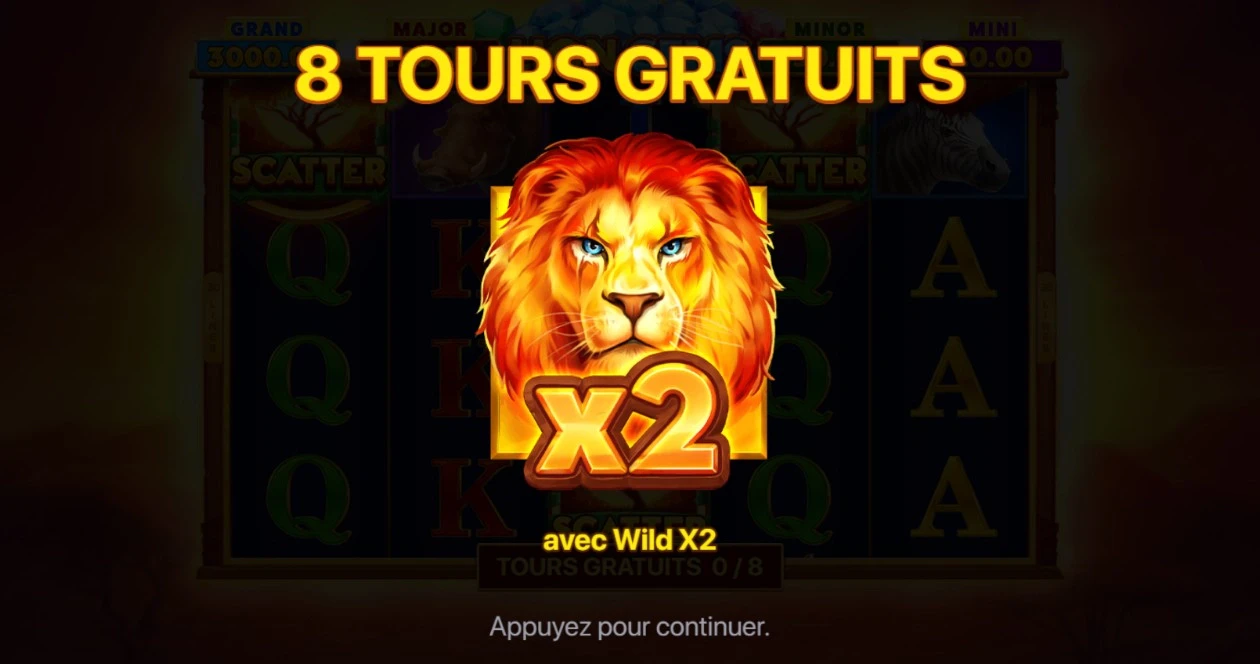 8 tours gratuits sur la slot lion gems de playson