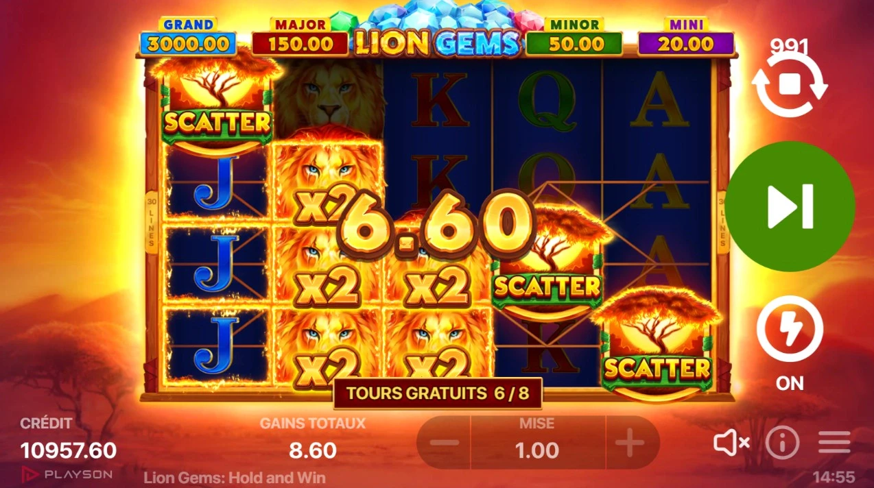 bonus wilds x2 de la slot lion gems de playson