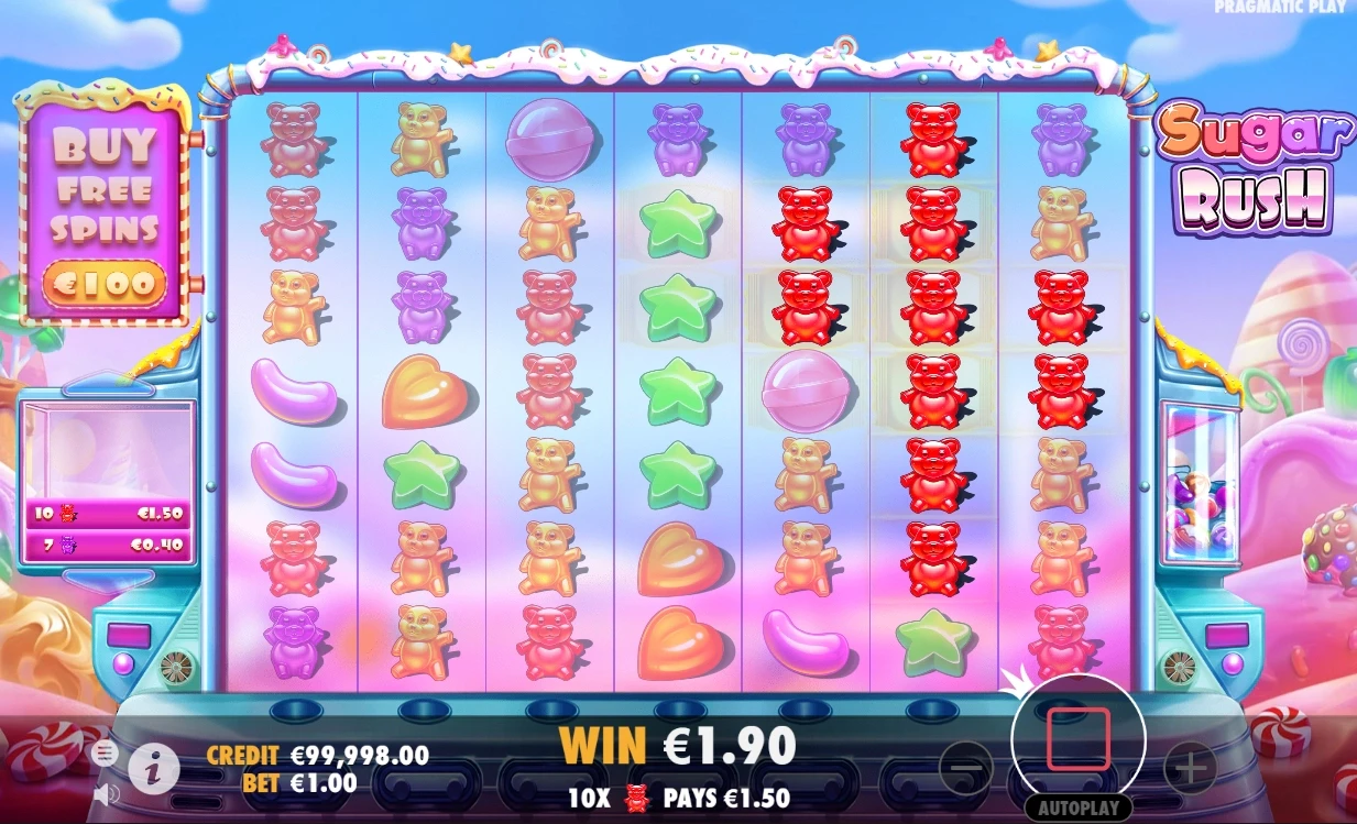 les différentes connexions sur la machine a sous sugar rush de pragmatic play