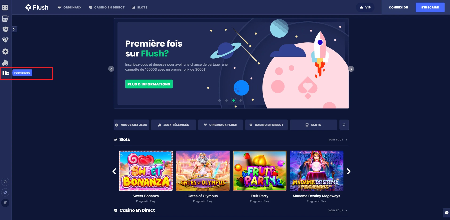 Fournisseurs de jeux présents sur la plateforme flush casino