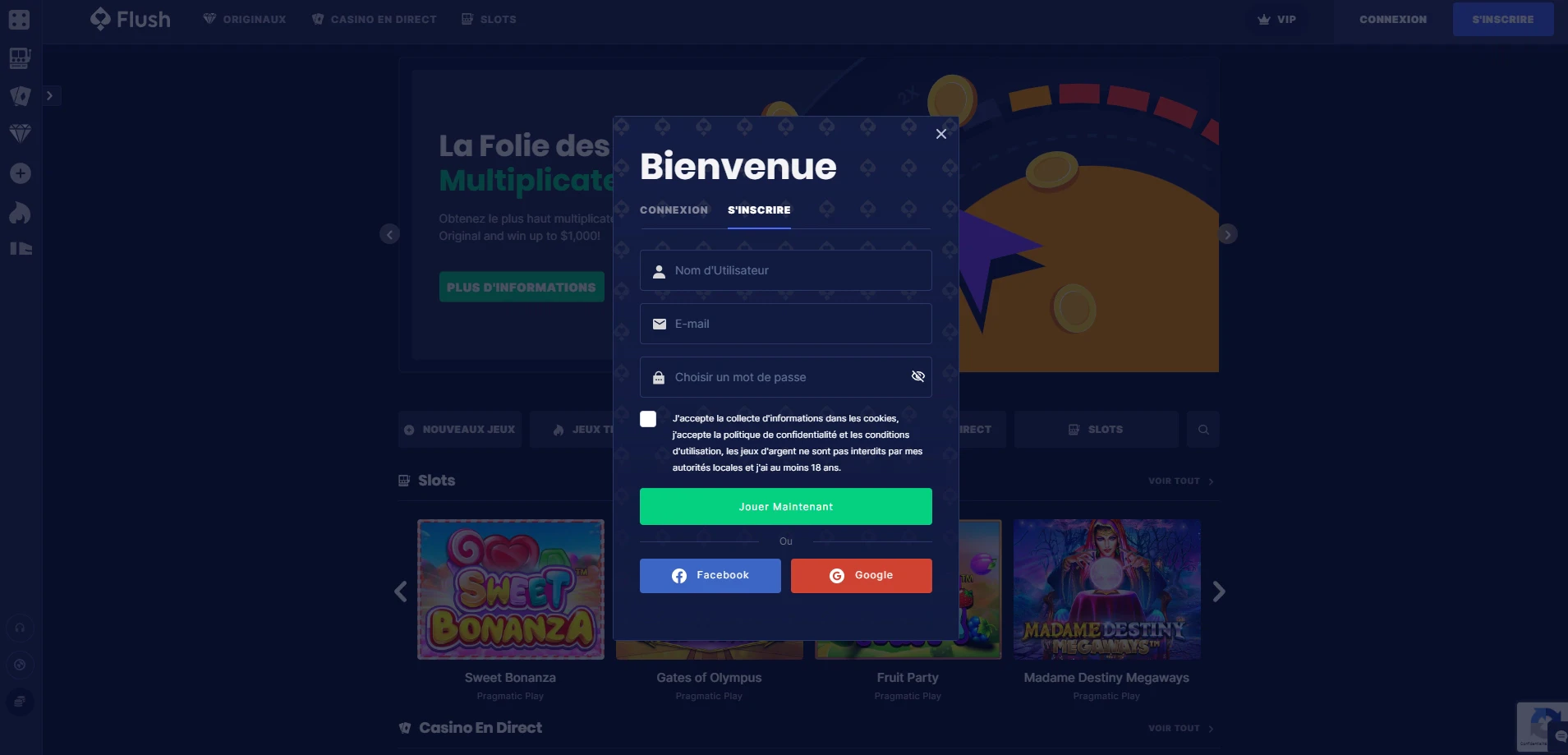 L’inscription sur Flush est très rapide à faire