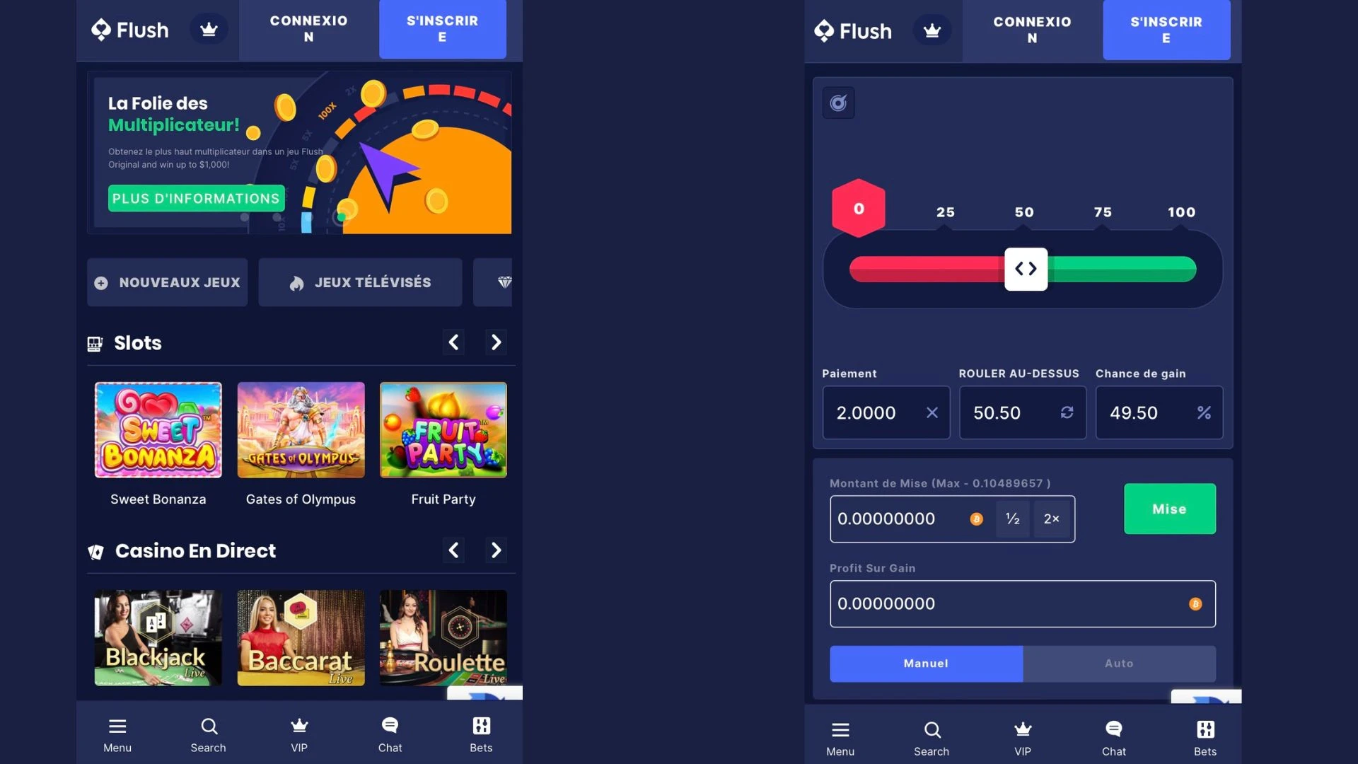 La plateforme mobile de Flush casino est d’une très bonne qualité