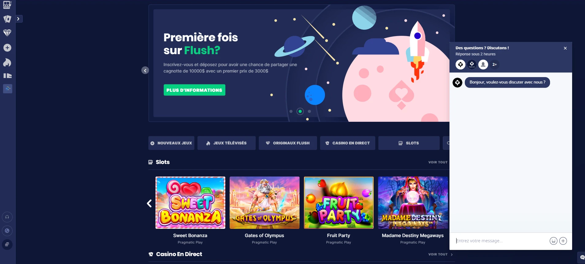Le tchat en direct de Flush Casino est très efficace