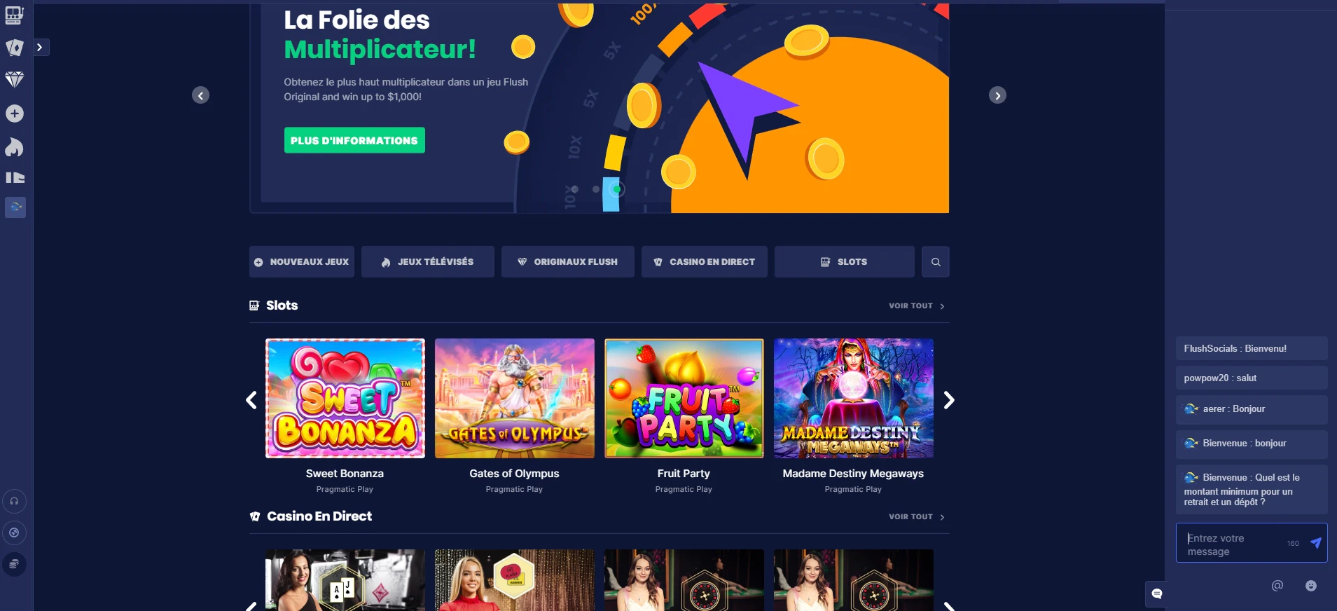 Flush Casino dispose d’un tchat communautaire