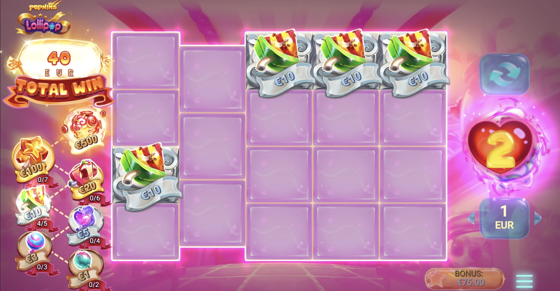 Évolution de la grille de départ durant les parties bonus sur la machine a sous LolliPop