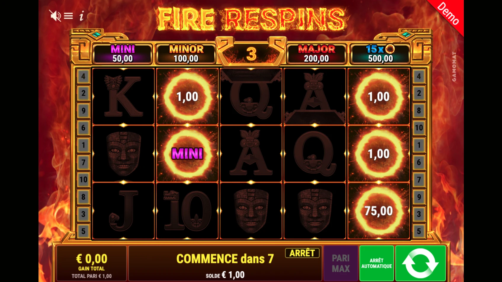Fonctionnalité des pièces sur la machine a sous Mayan Fire de Gamomat