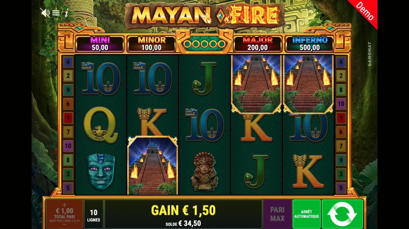 Obtention des parties gratuites sur la machine a sous Mayan Fire de Gamomat