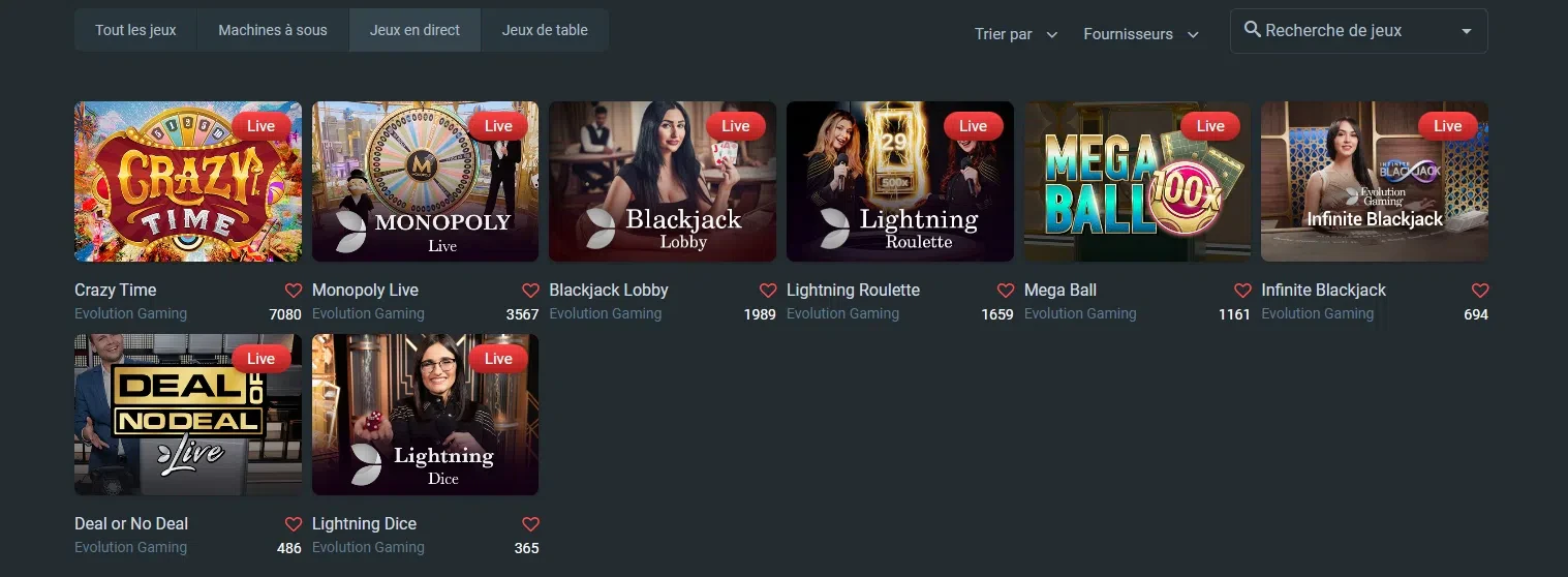 les différents jeux en direct evolution gaming casino gamdom