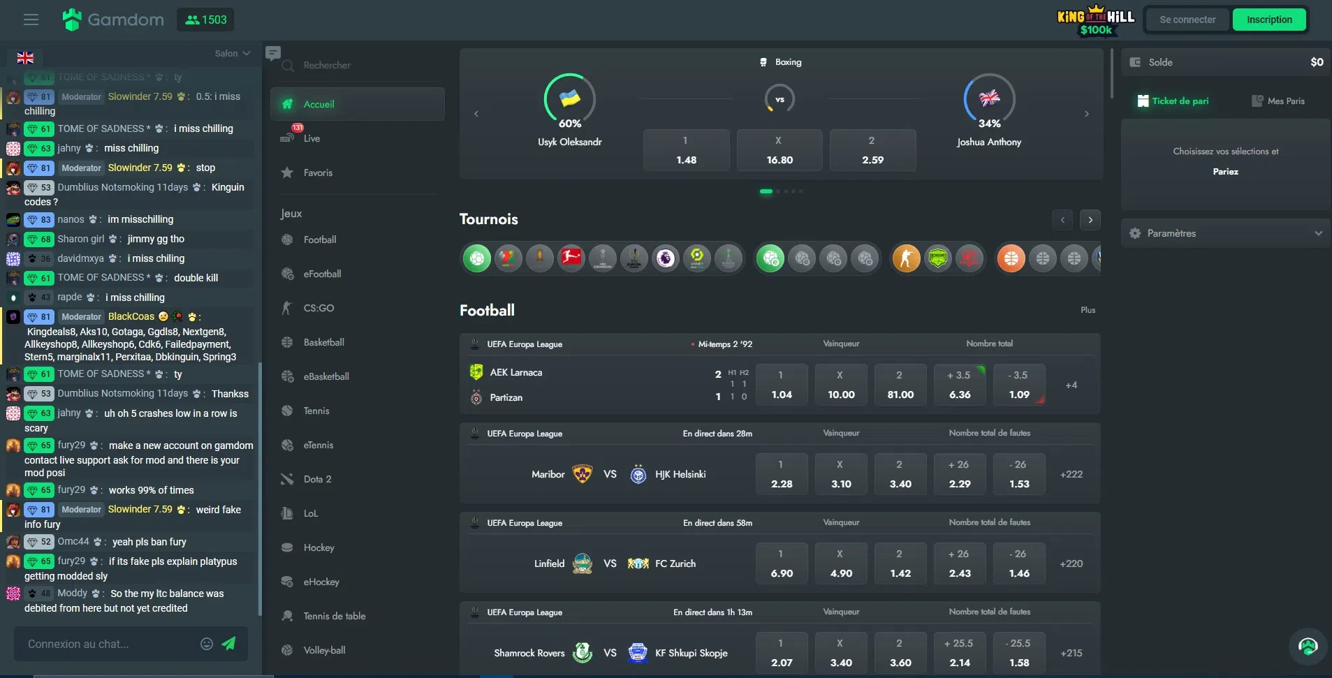 parier sur les matchs sportifs football rugby basket gamdom casino