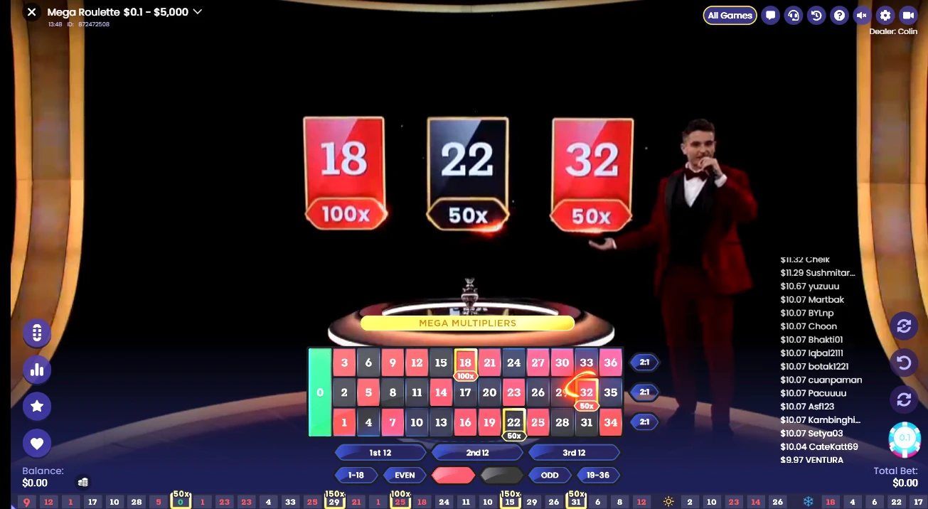 Le fonctionnement de la Mega Roulette est exactement le même que celui de la Lightning Roulette