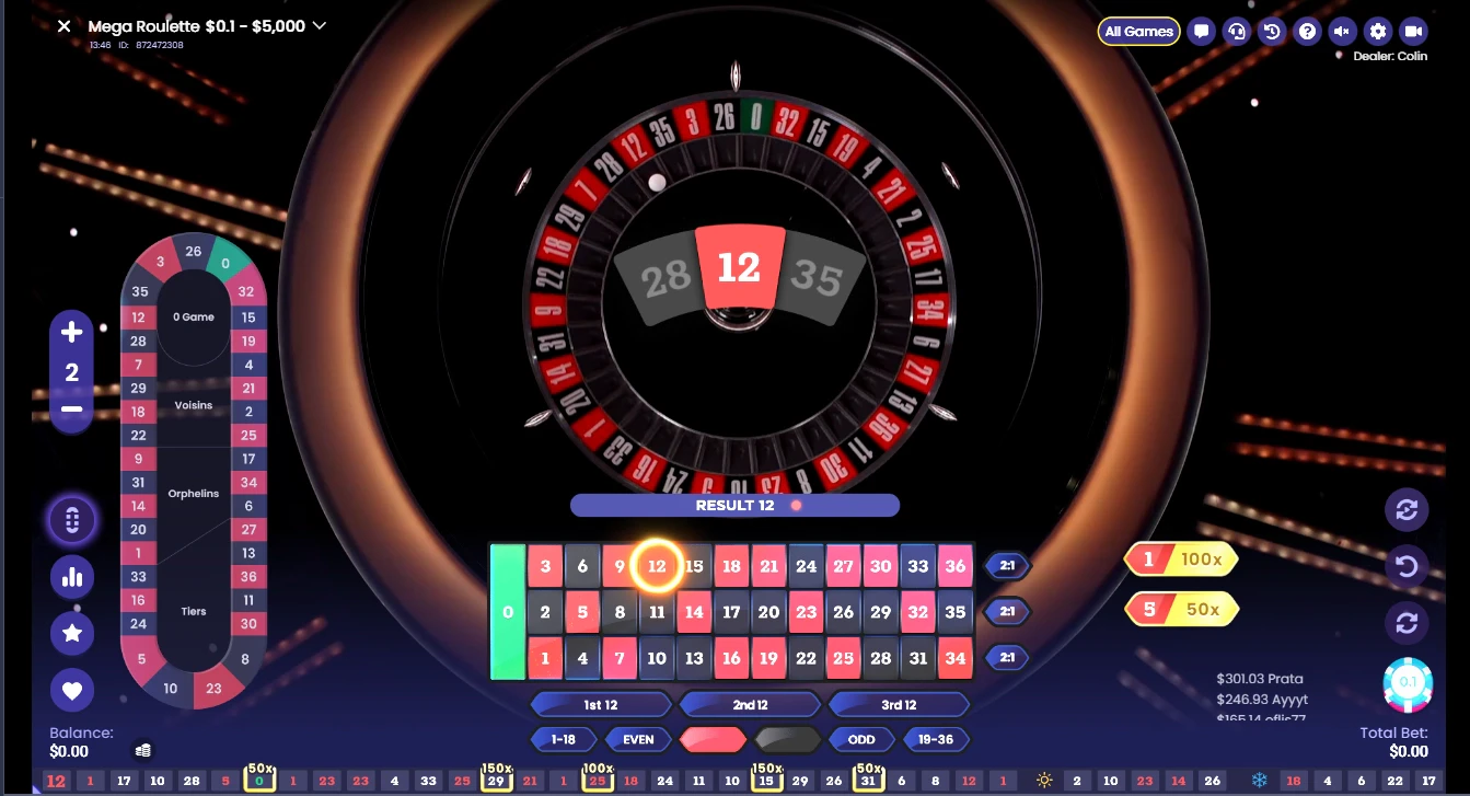 Un tour de Mega Roulette ne dure que quelques secondes