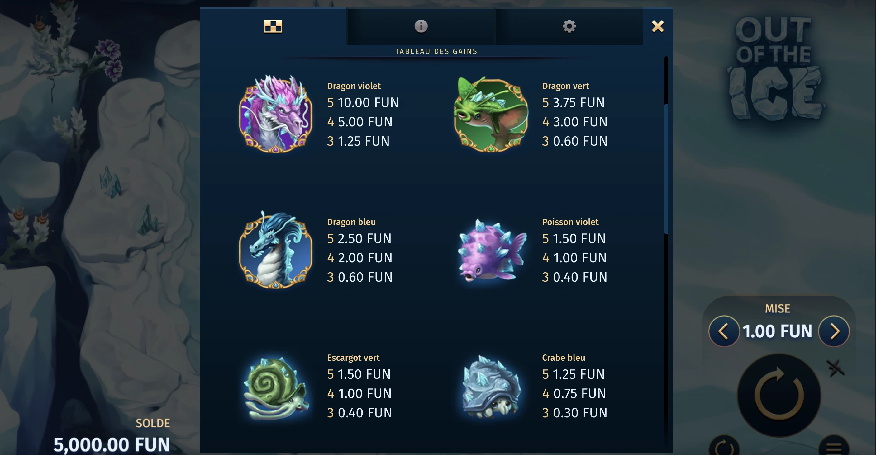 Symboles premiums sur la machine a sous Out of the Ice du provider Relax Gaming