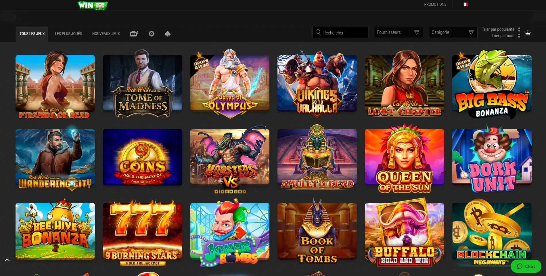 les machines à sous disponibles sur le casino winoui