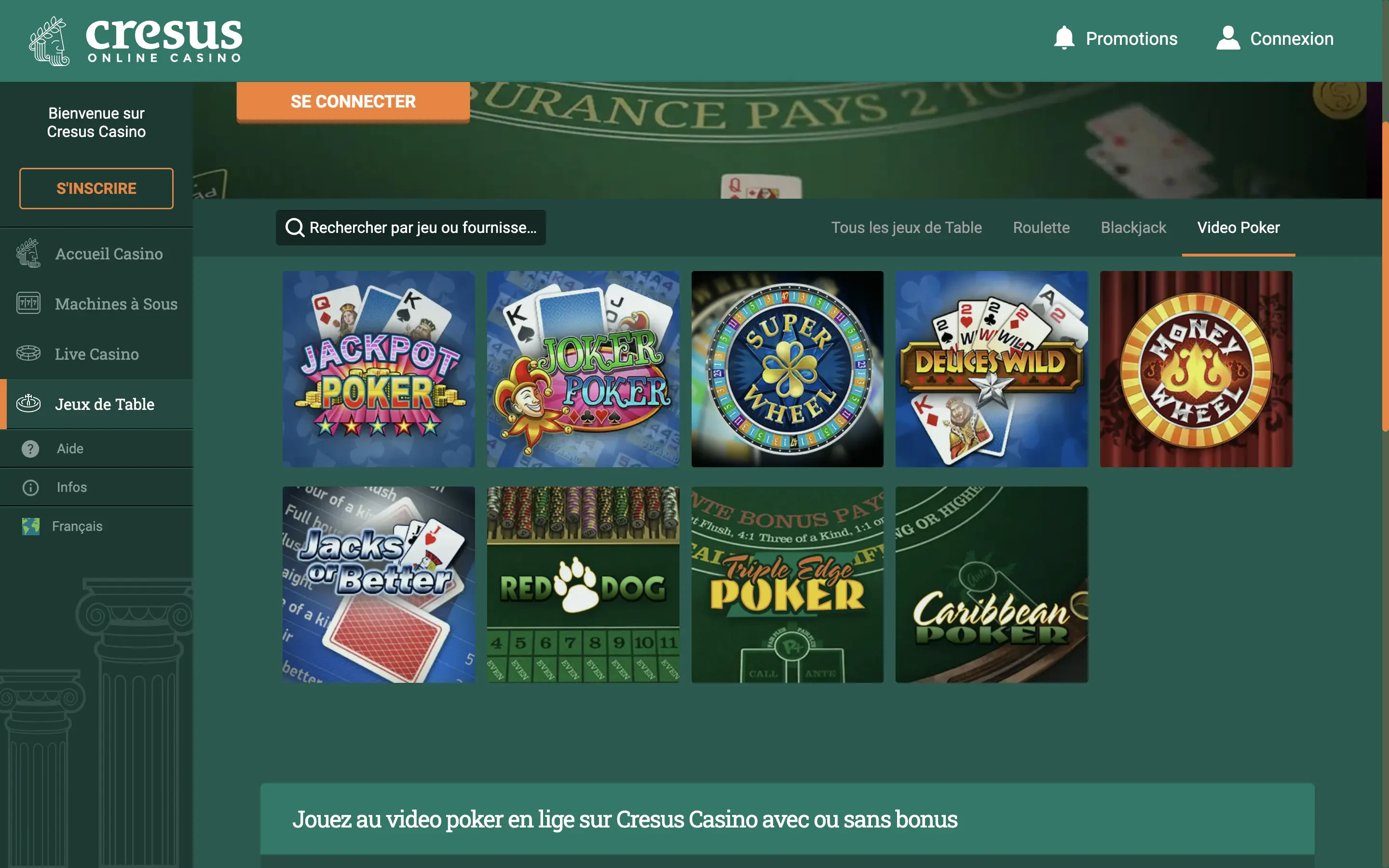 video poker cresus