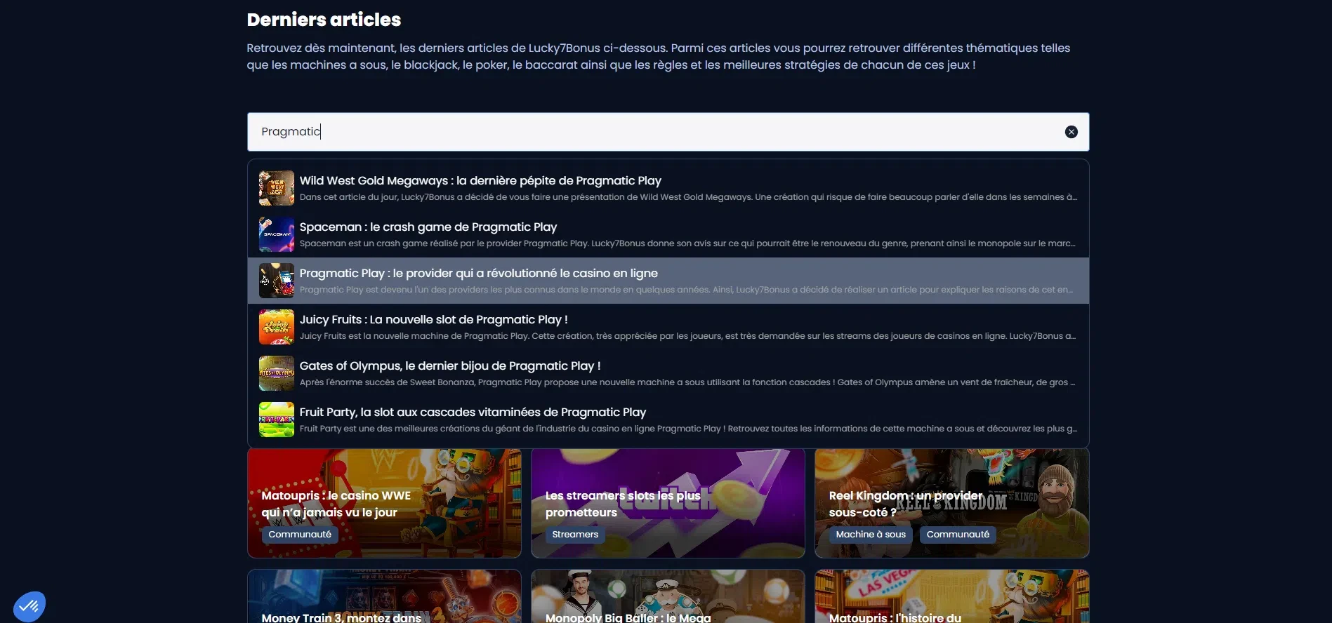 nouvelle fonctionnalité de recherche des articles blog l7b