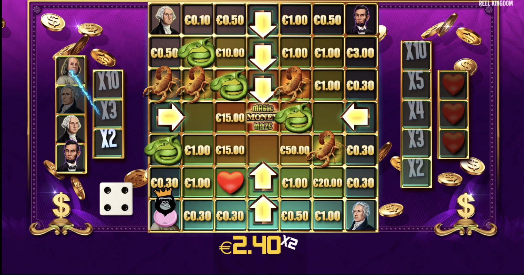 Explication des multiplicateurs sur la machine à sous Magic Money Maze du provider Reel Kingdom en collaboration avec Pragmatic Play