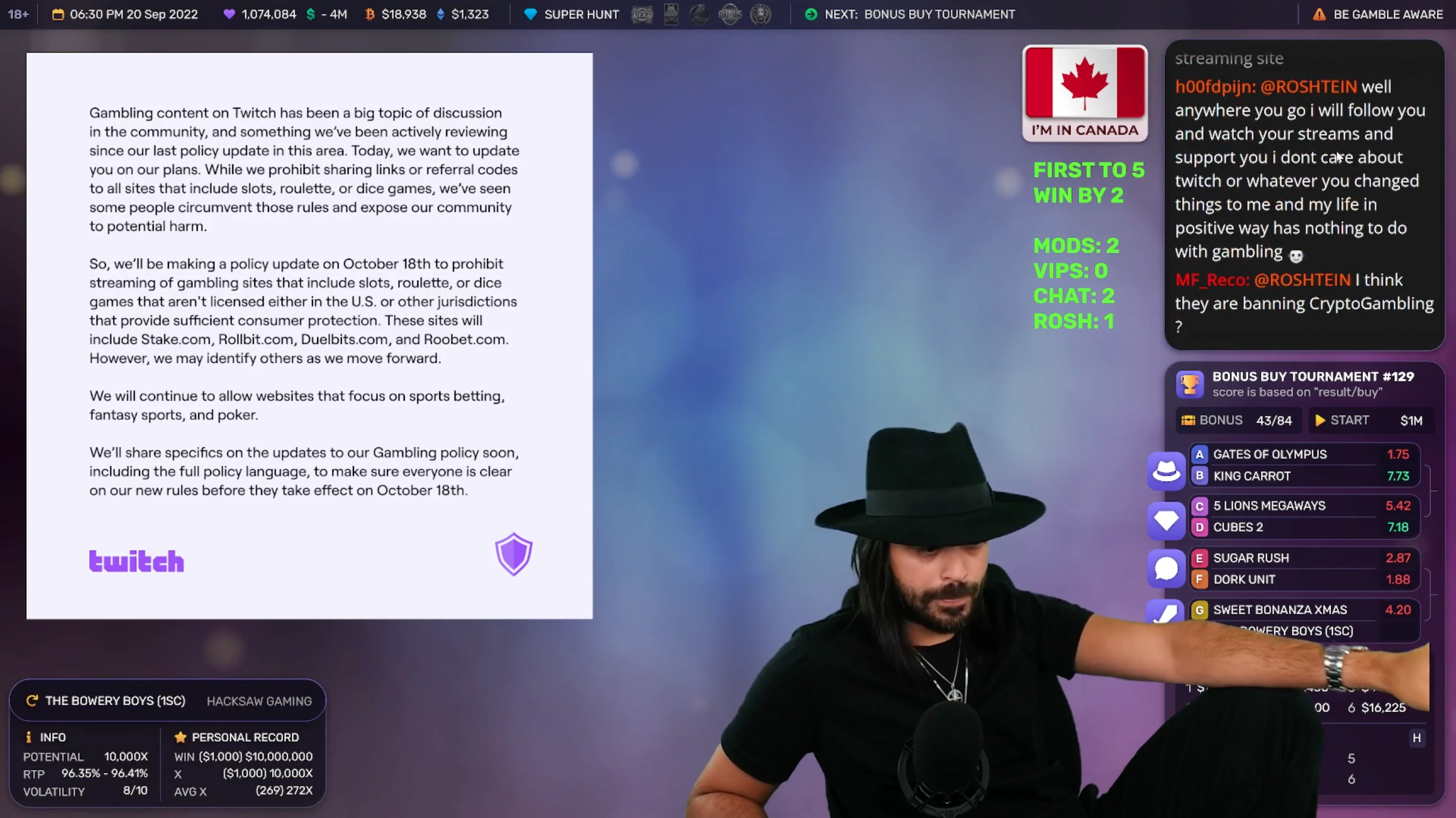 roshtein casino en ligne interdit sur twitch