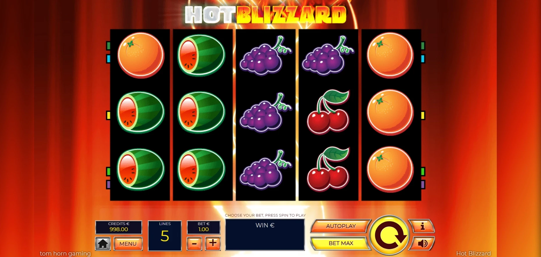 le jeu de base de la slot hot blizzard de tom horn gaming