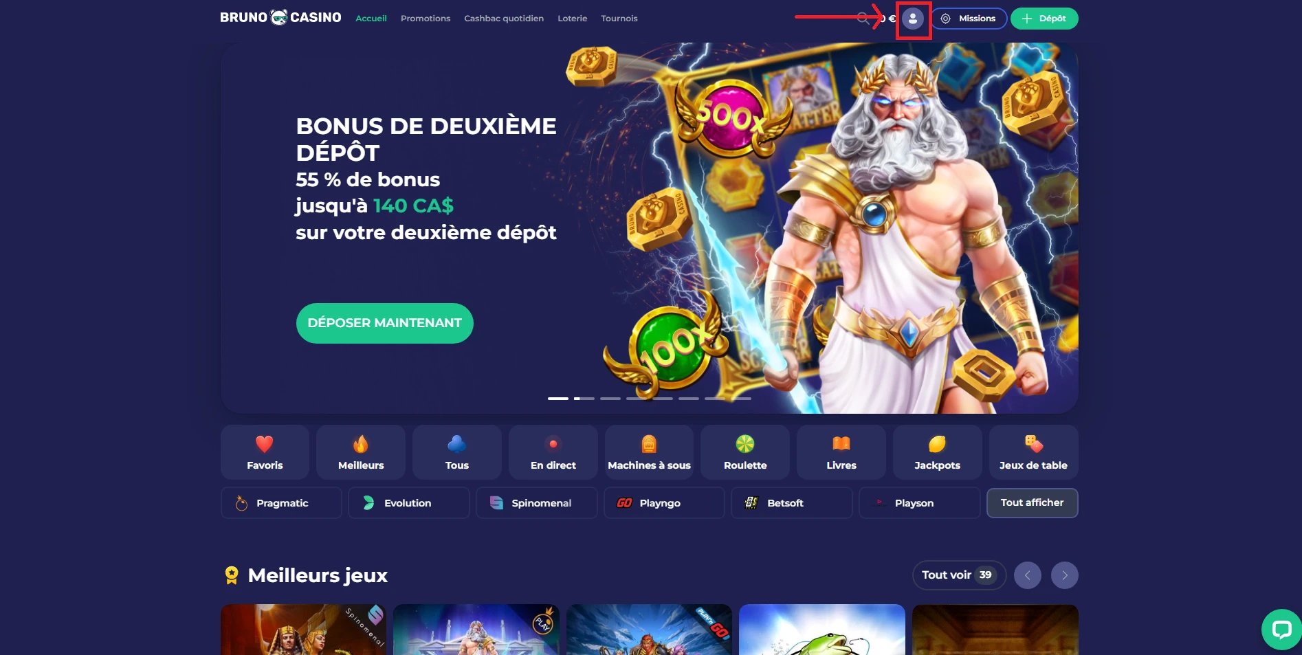 L’offre de bienvenue de Brunocasino se divise sur vos trois premiers dépôts