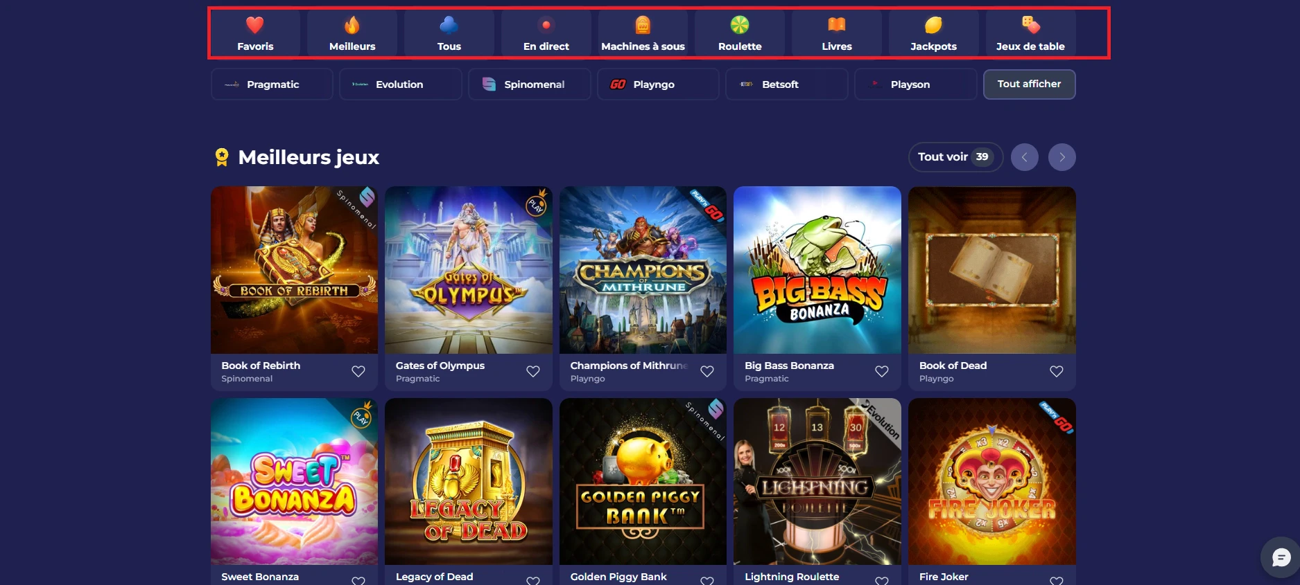 Brunocasino est une plateforme qui met à votre disposition 9 catégories différentes