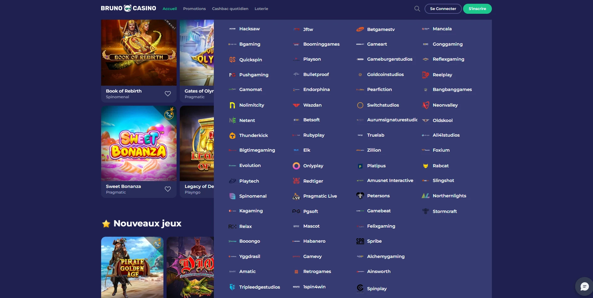 Brunocasino est une plateforme qui dispose de 26 providers différents