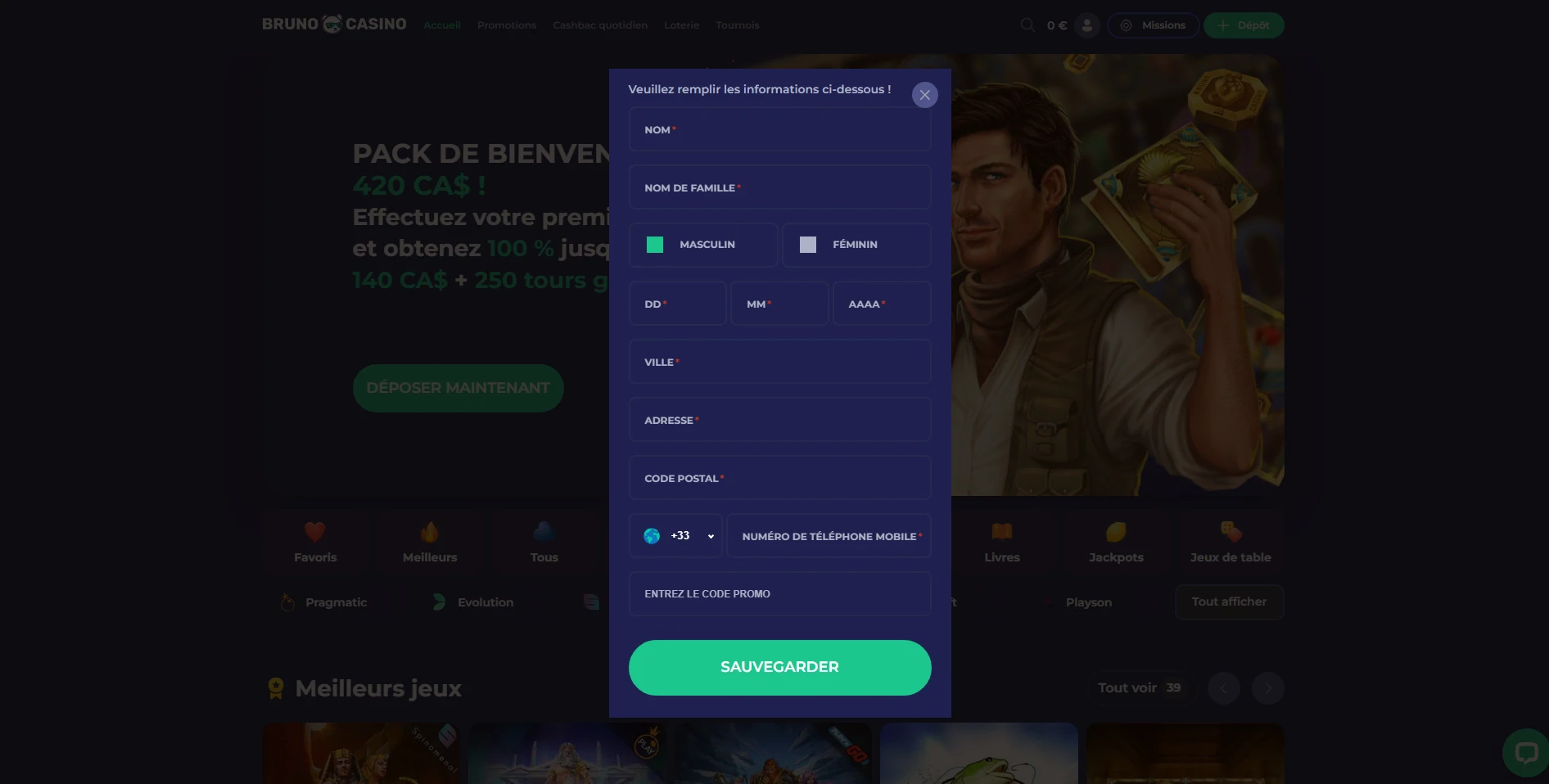 Inscrivez des informations personnelles correctes afin de ne pas avoir de problème avec le casino