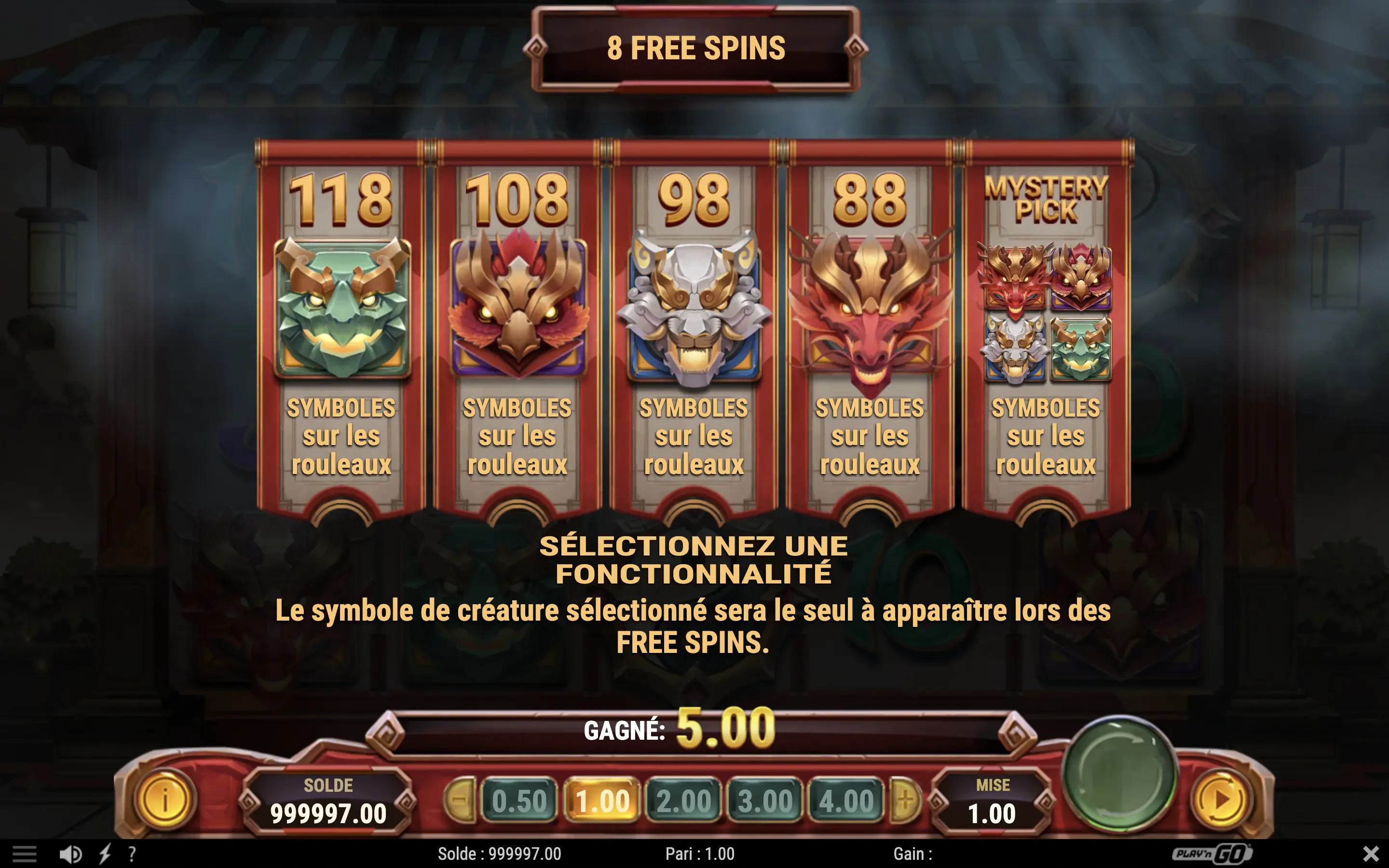 Le choix des fonctionnalités bonus de Beast of Wealth