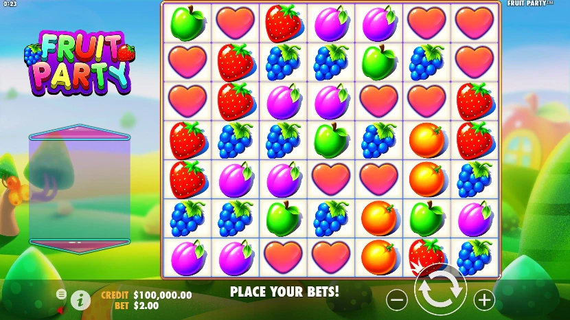 La grille de départ de Fruit Party est composée de 7 colonnes de 7 symboles
