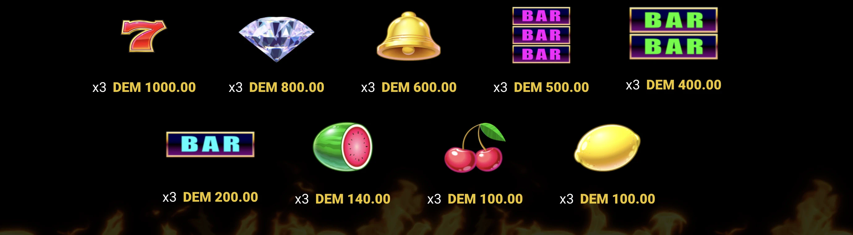 9 symboles sont différents durant vos parties payantes
