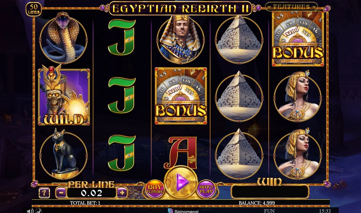 le jeu de base de la machine a sous egyptian rebirth ii spinomenal
