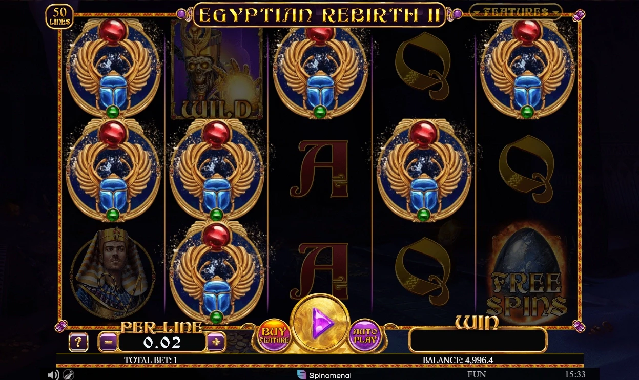 fonction dans le jeu de base de egyptian rebirth ii spinomenal