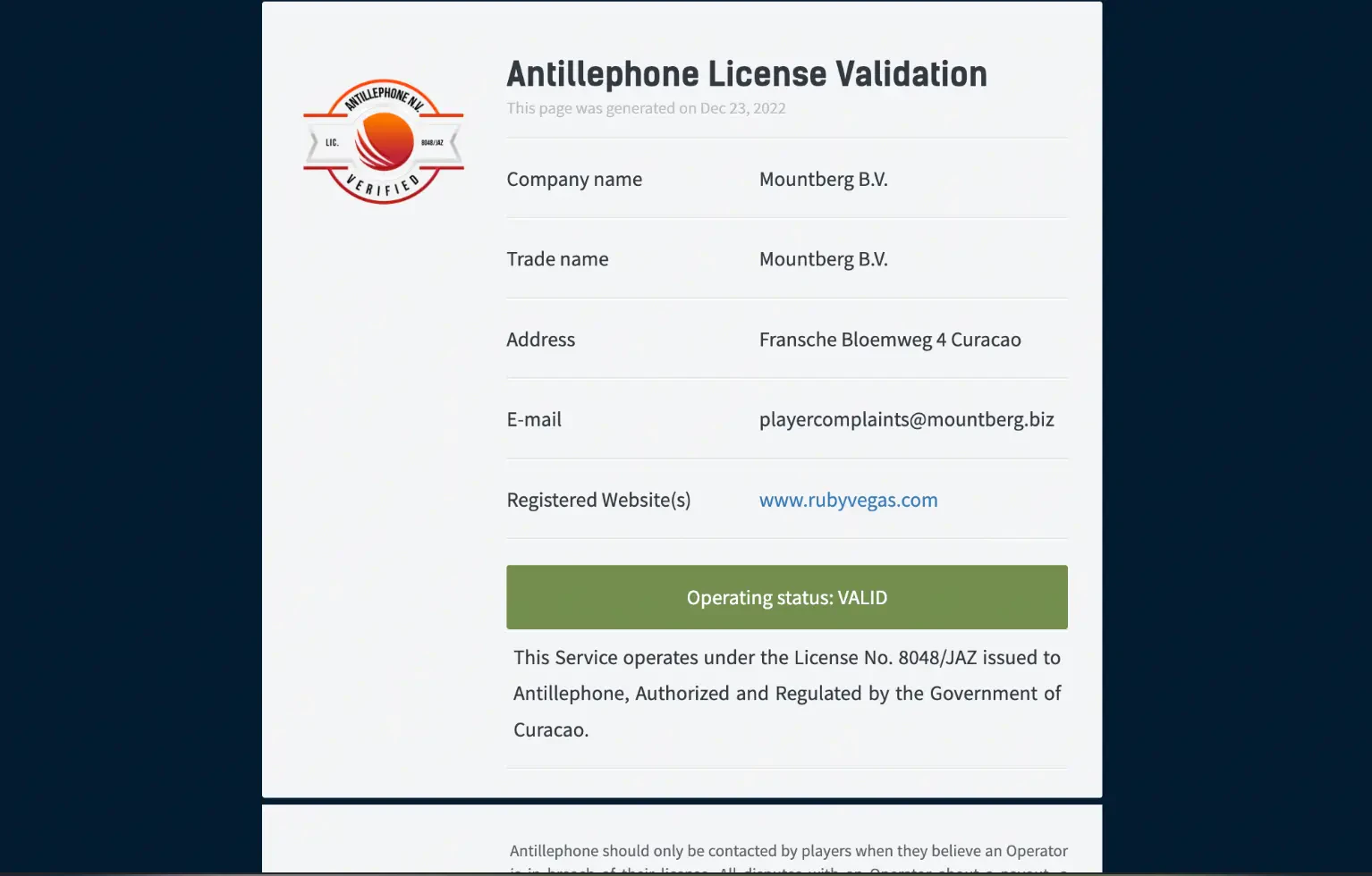 RubyVegas licence