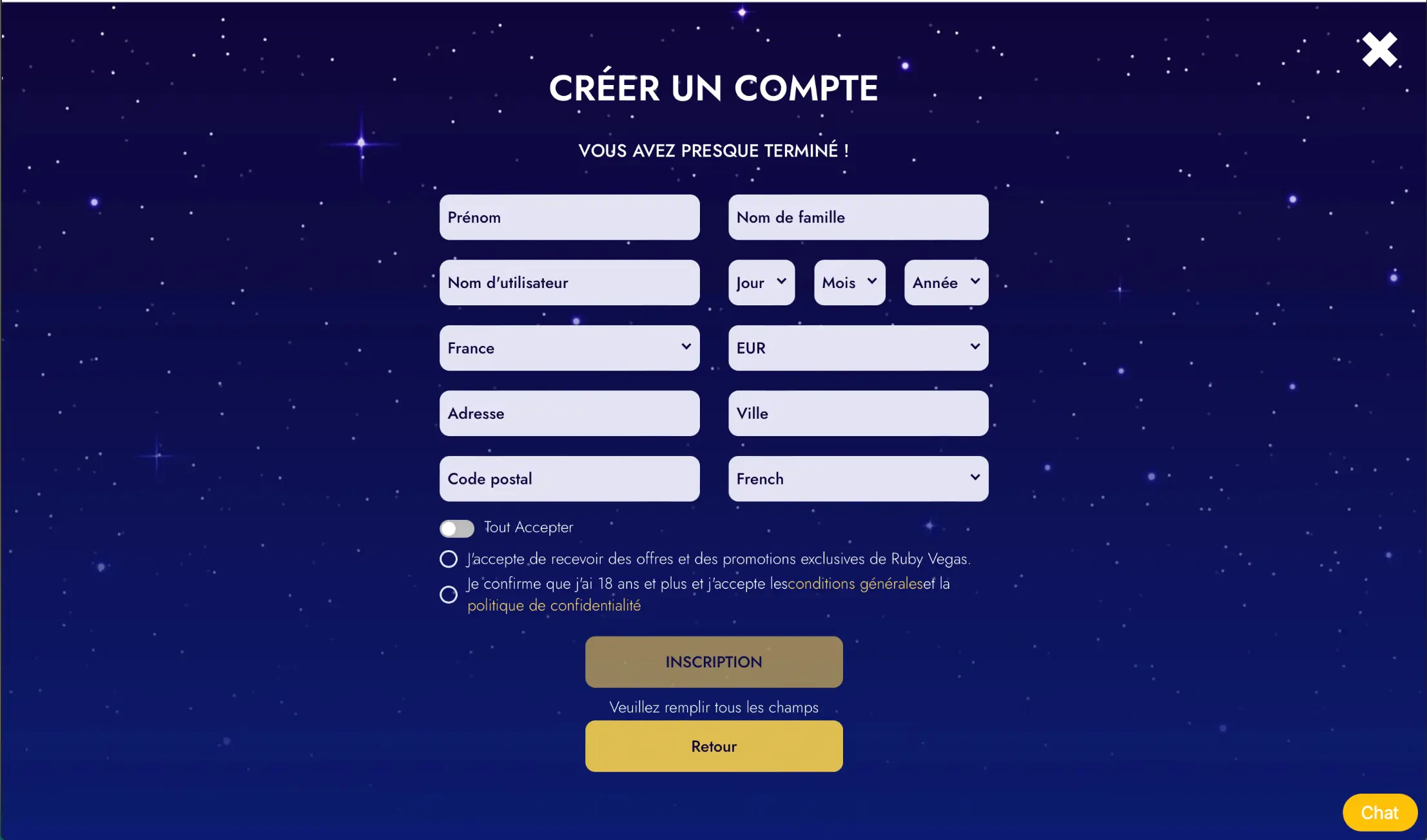 RubyVegas inscription étape 2