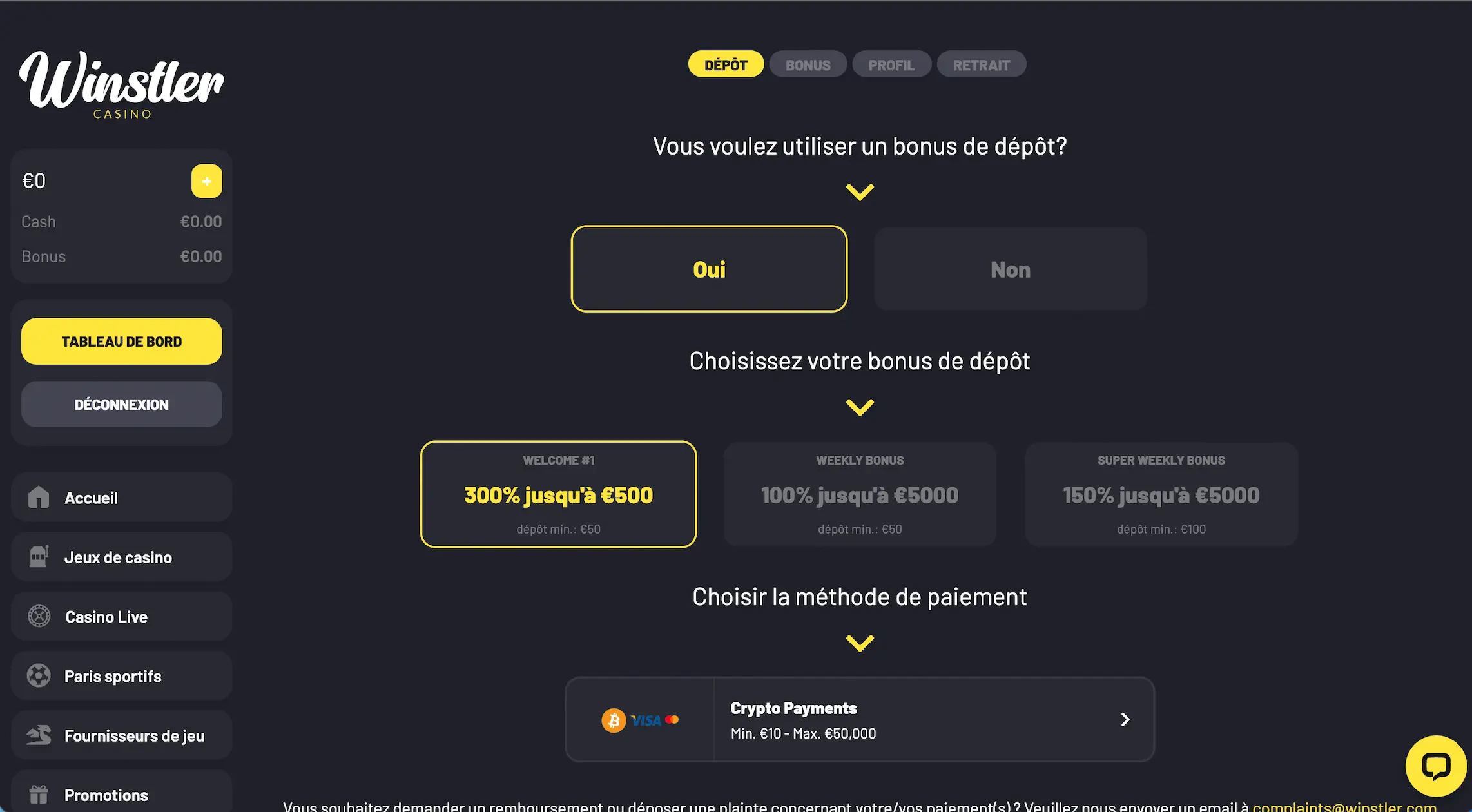Sélectionnez votre bonus