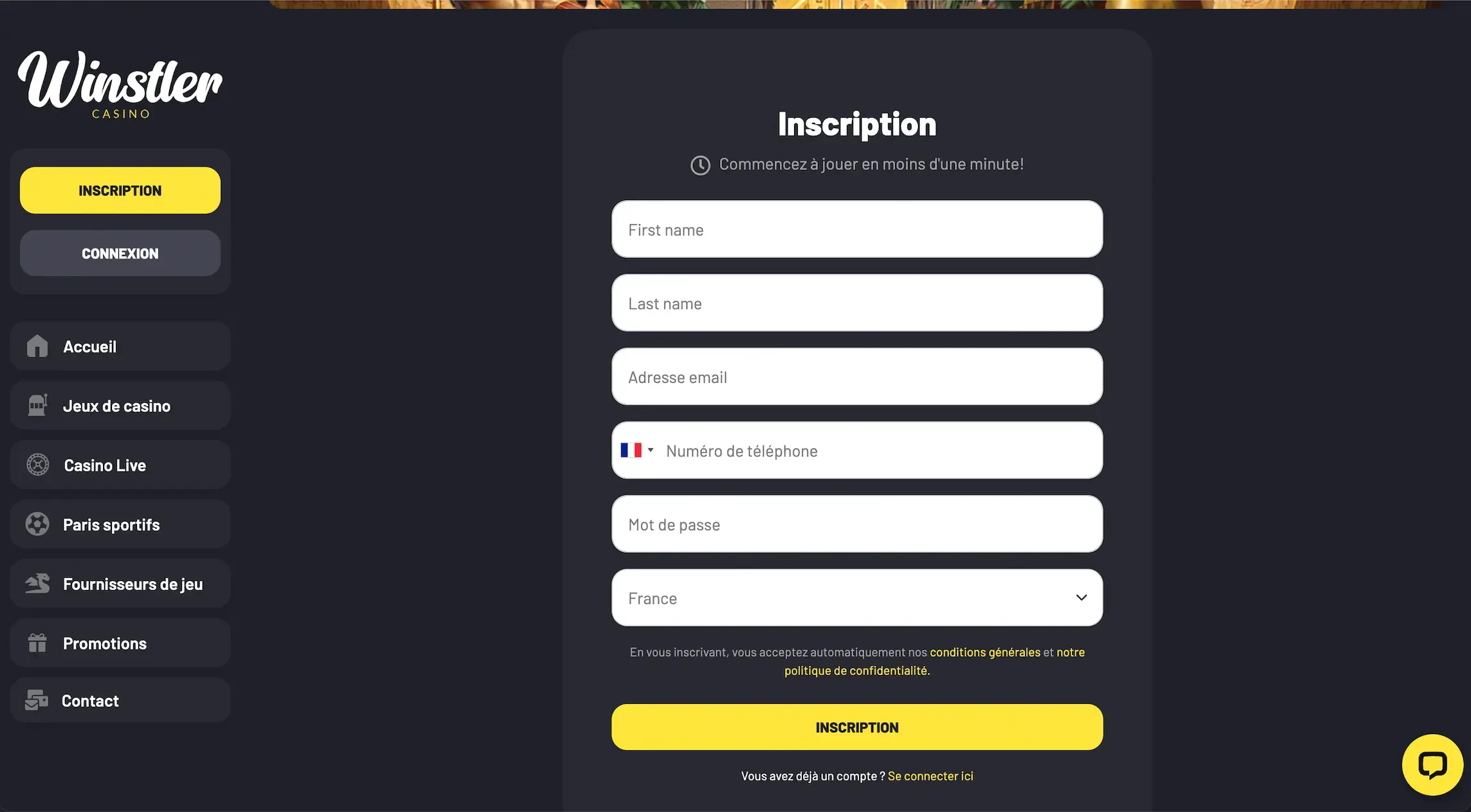 L'inscription sur Winstler est ultra simple