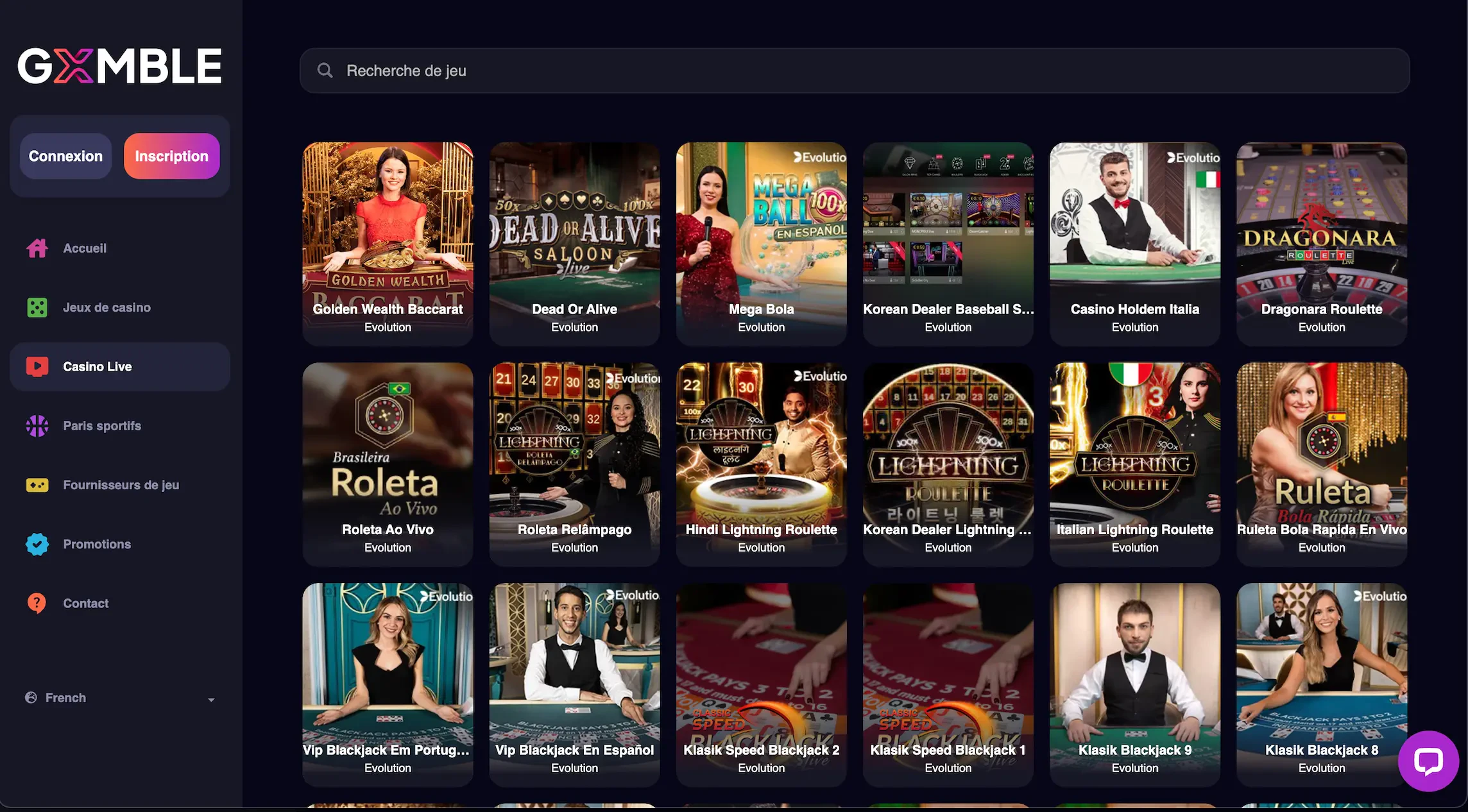 Le live casino est présent en force sur Gxmble