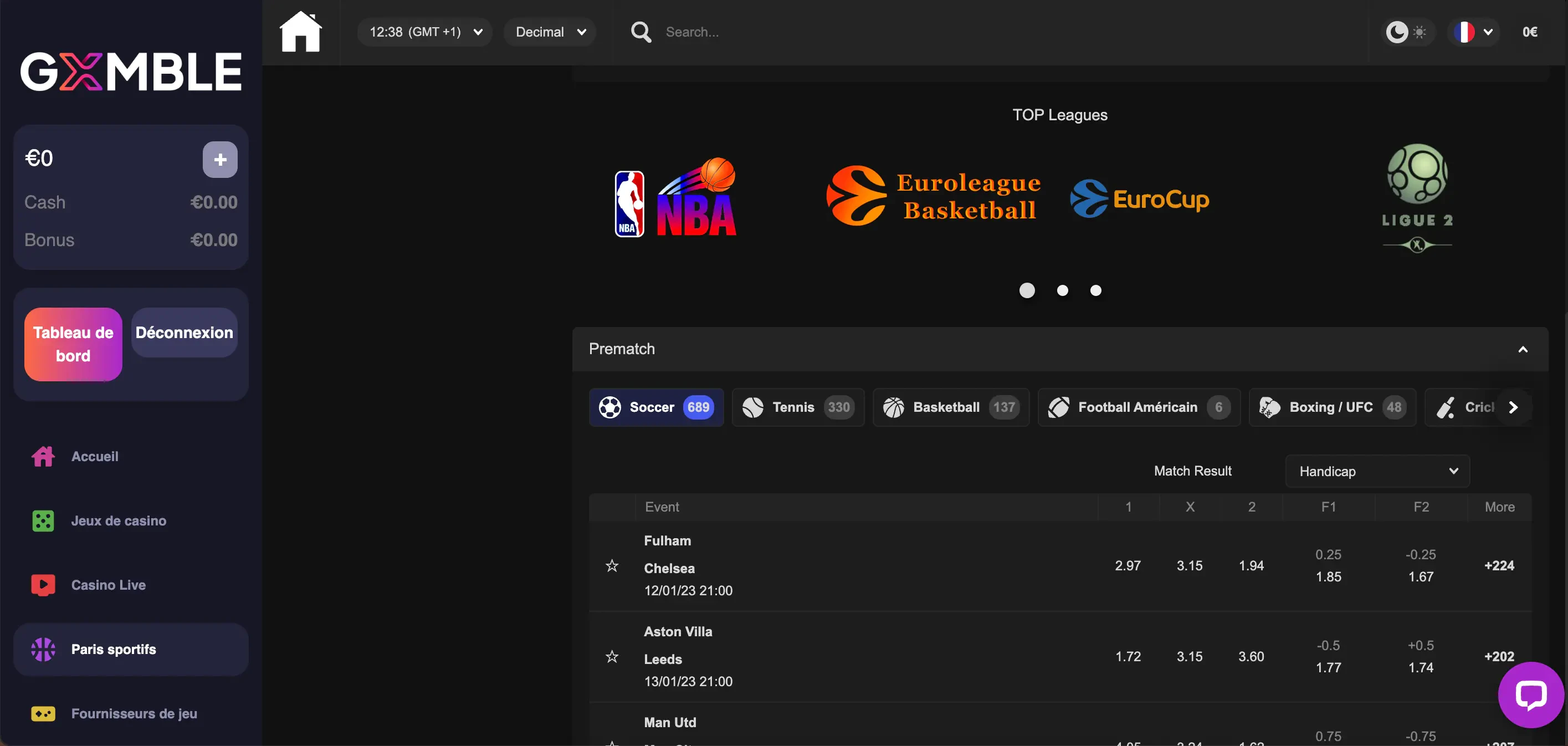 Les paris sportifs sont présents sur Gxmble