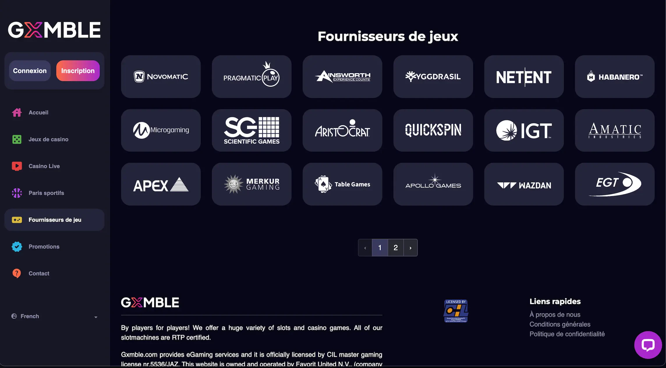 Gxmble peut compter sur la présence des meilleurs providers