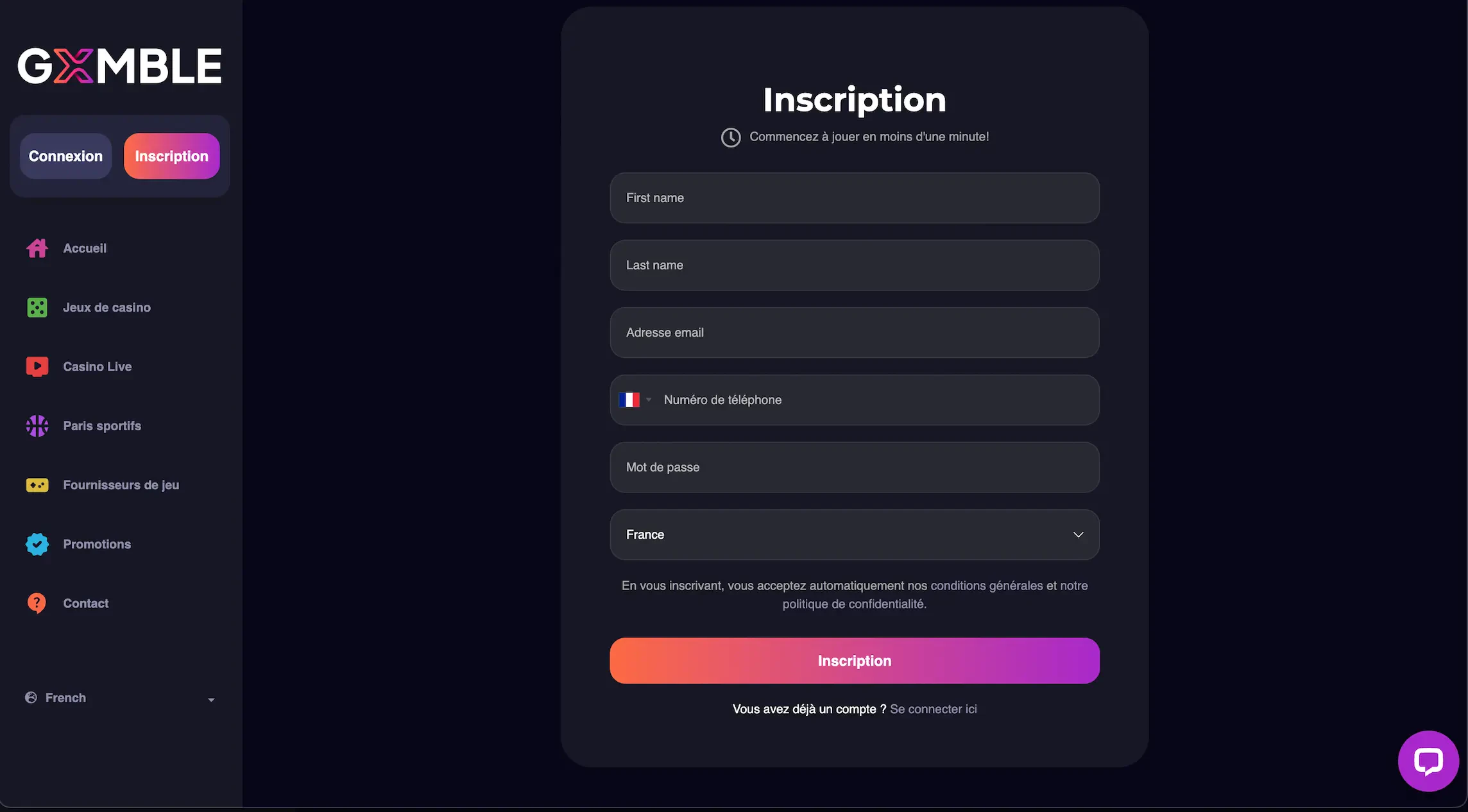 Remplissez tous les champs nécessaires avec exactitude