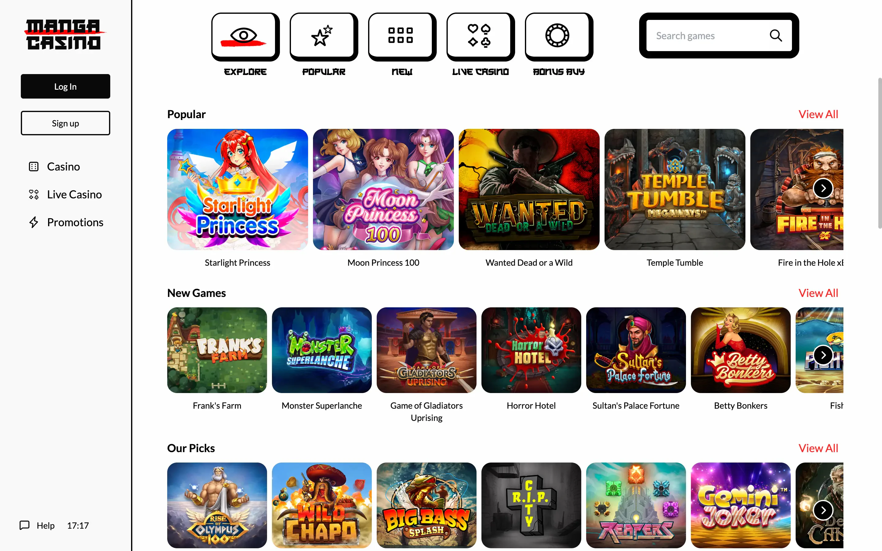 Les machines à sous disponibles sur Manga Casino